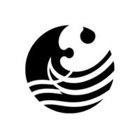 Abstract minimalist depicting ocean wave with droplet in a circular form, rendered in a stark black and white contrast. vector