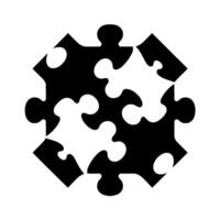 Interlocking puzzle pieces forming a partially completed circular shape, a stark contrast of black and white, suggesting unity and partial solution. vector