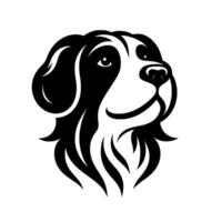 Artistic minimalist monochrome dog portrait, showcasing a friendly Bernese Mountain Dogs face in clean lines against a stark white background. vector