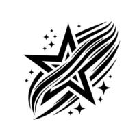Dynamic Star in Bold Black Lines with Swirls and Sparkling Star Accents on a Clean White Background vector