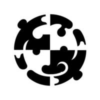 Symmetrical, Minimalist Puzzle Four Puzzle Pieces Forming a Circle, Black and White, Isolated on White Background vector