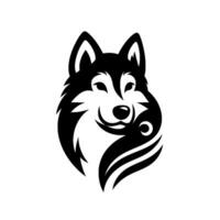 Bold Monochrome Depicting a Friendly Huskys Head with Distinctive Curved Details and Stylized Fur on a White Background. vector
