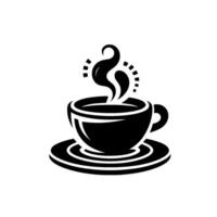 Monochromatic Illustration of a Steaming Coffee Cup and Saucer with stylized steam rising, featuring a minimal, elegant , set against a plain white backdrop. vector