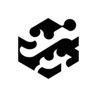 Black and White Geometric Abstract Composition Featuring a Hexagonal Shape and Interlocking, Fluid Silhouette Elements vector