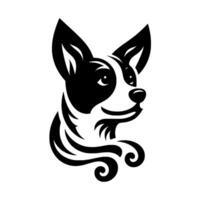 Stylized Black and White Border Collie Head , Featuring Intricate Swirls Curlicues, Side Profile, Smiling, Clean Lines. vector