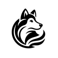 Portrait of a Siberian Husky in Circular Composition, Black, White, and Gray, Minimalist . vector