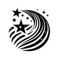Illustration of a Black and White Shooting Star Burst , Featuring Multiple Stars and Curved Trail. vector