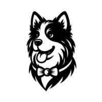 Formal Portrait of a Smiling Black and White Dog with a Bow Tie, Isolated on White vector