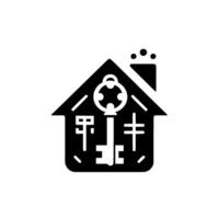 Minimalist Black White Illustration of a House with a Key, representing Home Access Real Estate. vector