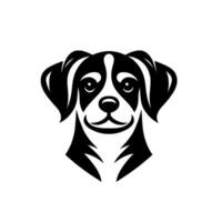 Simple, Bold Black and White of a Smiling Dog Face with Large Floppy Ears, and Friendly Expression. vector
