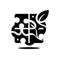 Abstract Black and White Square Composition with Leaf, Organic Shapes and Circular Elements, Minimalist . vector