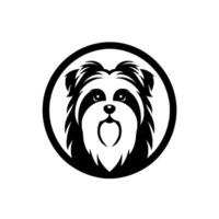 Minimalist Black and White Shih Tzu Dog Inside a Circle on a White Background, Showcasing its Unique Facial Features. vector