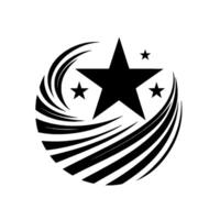 Bold Monochrome A Central Star Emblazoned with Three Smaller Stars, Surrounded by Swirling, Streaked Elements. vector