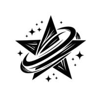 Bold Black and White Star Featuring Dynamic Lines and Swirls with Sparkling Accents on a White Background. vector