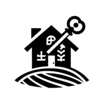 Minimalist black and white house featuring key, farmlike scenery with a circular outline, embodying property and estate themes. vector