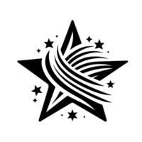 Black Star with Flowing Stripes and Smaller Stars on a White Background Modern, Emblematic vector