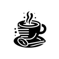 Monochromatic Coffee Cup with Steam, Saucer, and Bean, Minimalist , Isolated on White Background. vector