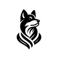 Stylized Black and White Wolf with Elegant, Leaflike Swirls Forming a Distinctive Neck and Chest , Set Against a Clean White Background. vector
