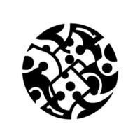 Intricate Geometric Black and White Abstract Composition Within a Circle, Featuring Dots and Curves, Creating a Pattern. vector