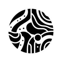 Abstract circular composition with stylized black shapes and dotted elements, evoking a minimalist aesthetic. vector