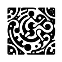 Intricate Black and White Square Composition Abstract, Symmetrical with Curvilinear Shapes, Dots, and Circular Elements. vector