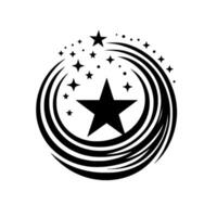 Black Starburst with a Large Central Star and Orbiting Stars, Abstract and Modern vector