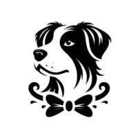Stylized Black and White Portrait of a Border Collie with a Bowtie, Elegant and Classy, on White. vector