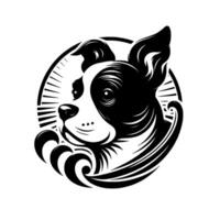 Artistic Black and White Portrait of a Boston Terrier Dog with stylized elements, set against a minimalist background. vector