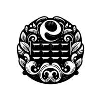 Intricate Monochromatic Emblem A Chocolate Bar Within an Ornamental of Swirls, Leaves, and a Stylized vector