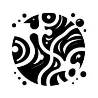 Abstract Black and White Circular with Birdlike Features and Bubbles, Geometric and Minimalist Aesthetic. vector