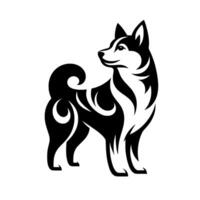 A striking black and white tribalstyle illustration of a dog, showcasing unique pattern and elegant pose, standing against a clean white background. vector
