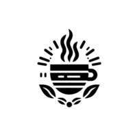 Elegant monochrome coffee cup with stylized steam, rays, and leaflike elements creating a harmonious aesthetic. vector