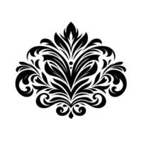 Intricate Black Floral Damask Ornament on White Background, Symmetric Leafy , Elegant Pattern, Decorative Motif. vector