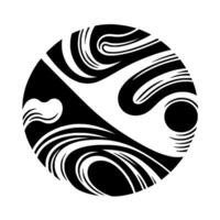 Abstract Black and White Swirling Within a Circle, Divided Diagonally, Evoking Balance and Flow, Geometric Art. vector