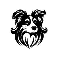 Stylized Border Collie Head in Black and White, with a HeartShaped Beard and Playful Eyes on a Clean White Backdrop. vector