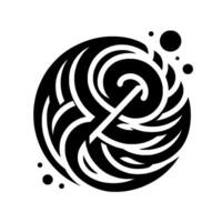 Abstract Black and White Swirling Symbol with Intersecting Lines and Floating Dots. Minimalist . vector