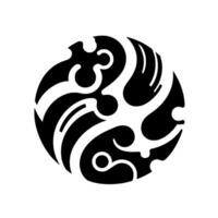 Abstract Black and White Circular with Organic Curves and Geometric Elements on a White Background, High Contrast. vector