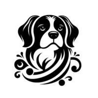 Stylized Black and White Portrait of a Dog with Ornamental Details, Featuring a Border Collie or Similar Breed, Artistic and Decorative . vector