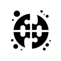 Abstract black and white puzzle , crossshaped segments within a circle and scattered dots on a white backdrop. vector