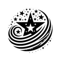 Black and White Star Burst with Swirling Ornaments, Modern, Abstract on White Background. vector