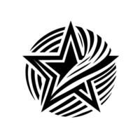 Dynamic Black Star Centered Within a Striped Globe, Abstract Geometric , Isolated on White, Modern Emblem. vector