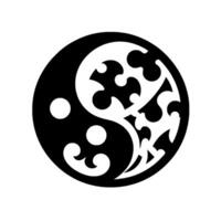 Intricately designed Yin and Yang symbol with stylized, ornate curves and decorative details, set on a white background. vector