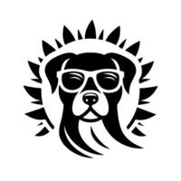Stylized Black Dog Wearing Sunglasses with a Sunburst Halo, Isolated on White vector