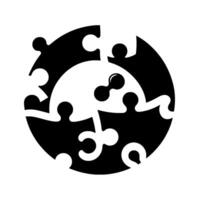 Circular puzzle made of stylized interlocking puzzle pieces with a black and white contrast, showcasing unity and problemsolving. vector