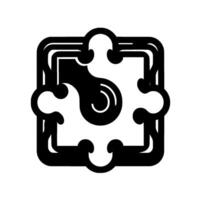 A minimalist, abstract puzzle piece in black and white, featuring a stylized yinyang symbol and a clean, geometric composition on a light background. vector