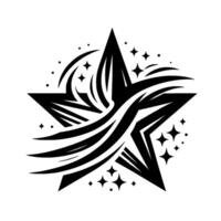 Bold Black Starburst with Swirling Lines and Celestial Sparkles on White Background, Minimalist . vector