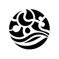 Stylized black and white circular featuring organic shapes waves, crescents, and abstract forms on a light grey background. vector