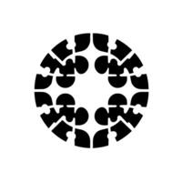 A symmetrical circular of interlocked puzzle pieces, forming an abstract, black and white shape on a white background. vector