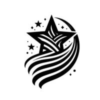 Dynamic Black and White Starburst with Ribbons, Stars, and Lines on White. vector