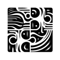 Abstract Black and White Square Composition with Geometric Shapes, Swirls, Lines and Circular Elements, Divided in Four Parts. vector